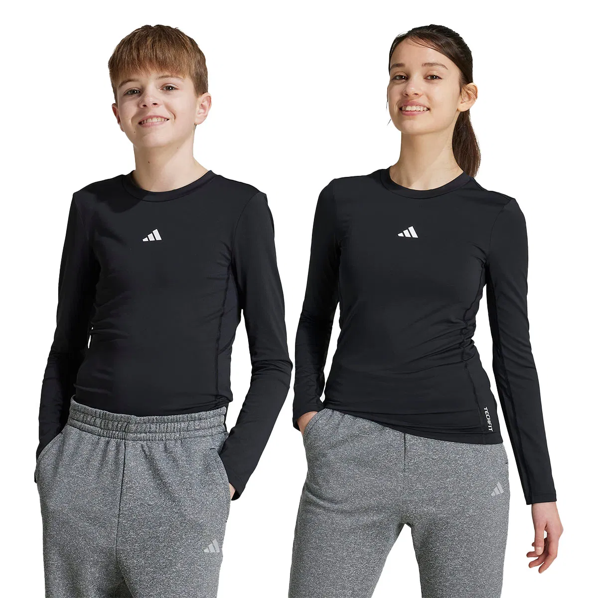 adidas Techfit Baselayer Træningstrøje Børn BLACK/WHITE/BLACK