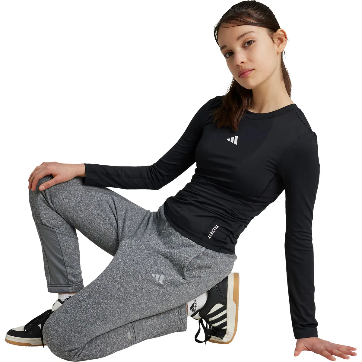 adidas Techfit Baselayer Træningstrøje Børn BLACK/WHITE/BLACK