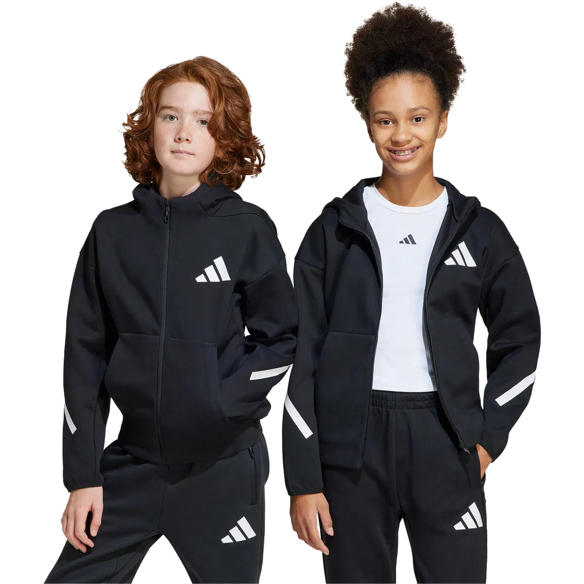 adidas Z.N.E. Full Zip Hettegenser Barn BLACK/WHITE/BLACK