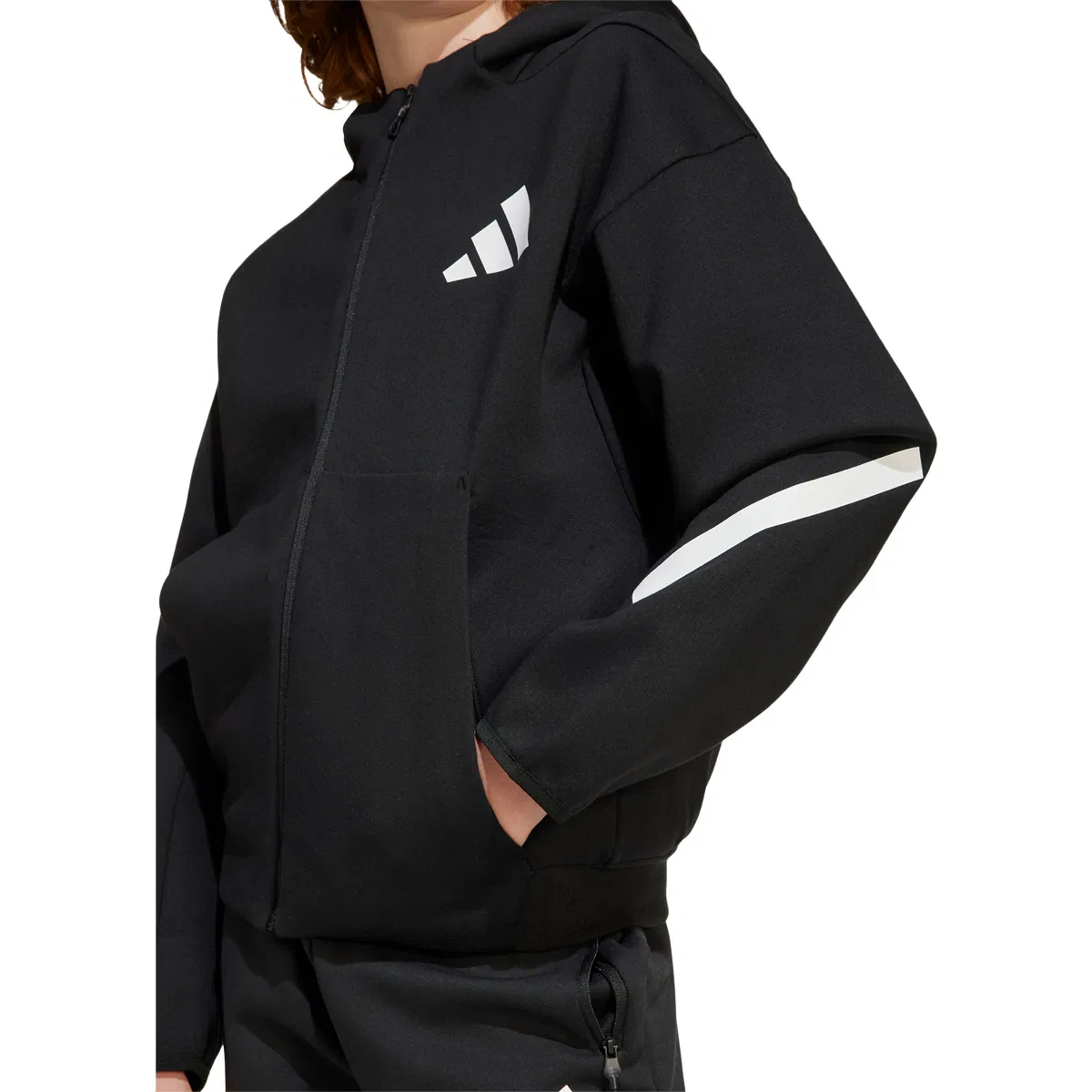 adidas Z.N.E. Full Zip Hettegenser Barn BLACK/WHITE/BLACK
