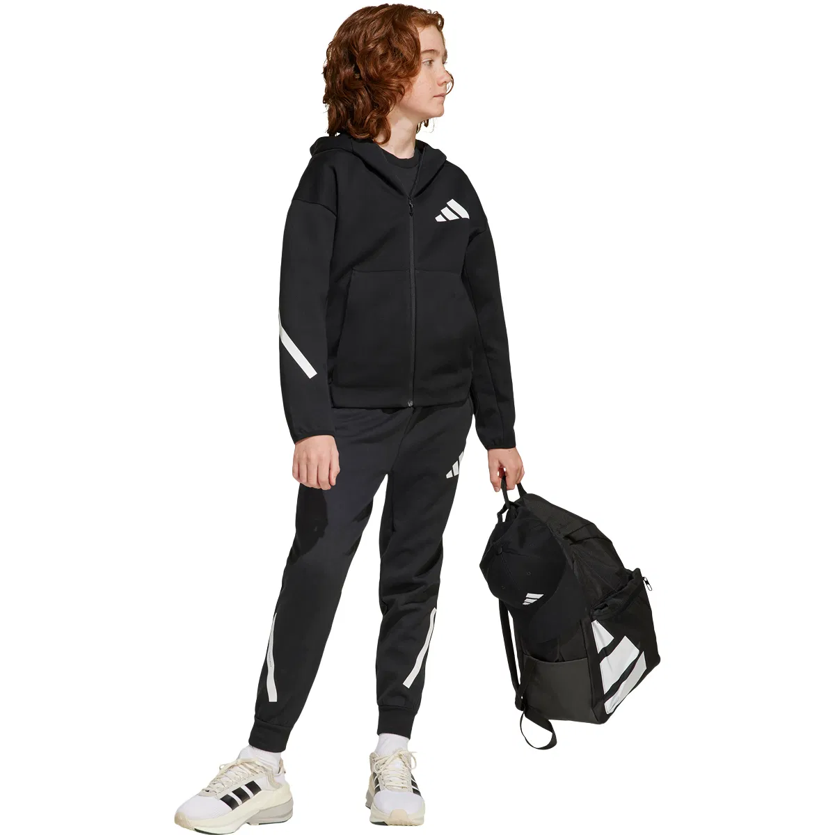 adidas Z.N.E. Full Zip Hettegenser Barn BLACK/WHITE/BLACK