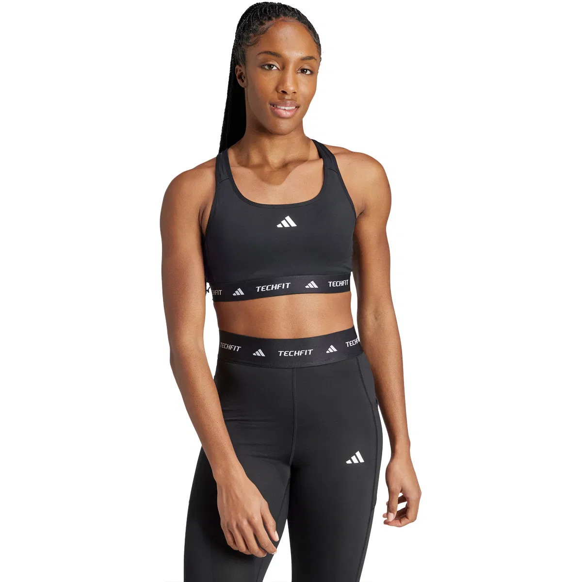 adidas Techfit Power Medium Support Sports BH Dame BLACK/WHITE/BLACK