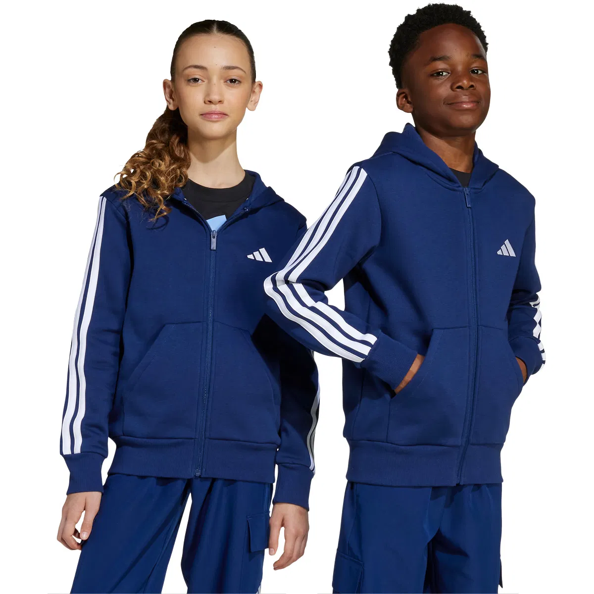 adidas 3-Stripes Full Zip Hættetrøje Børn Blue