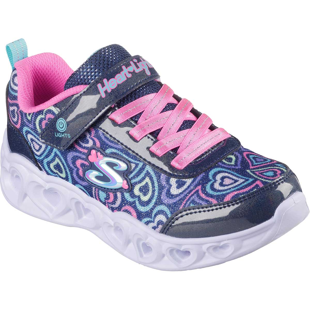 Skechers Heart Lights Boogie Love Velcro Sneakers M/Lys Børn  NVMT Navy Multicolor
