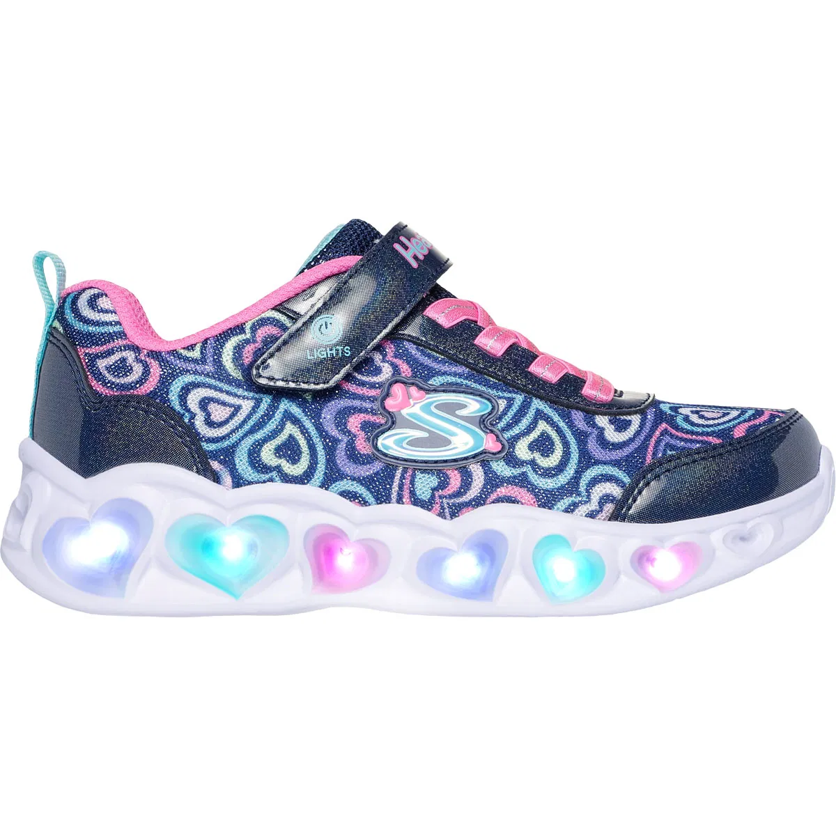 Skechers Heart Lights Boogie Love Velcro Sneakers M/Lys Børn  NVMT Navy Multicolor