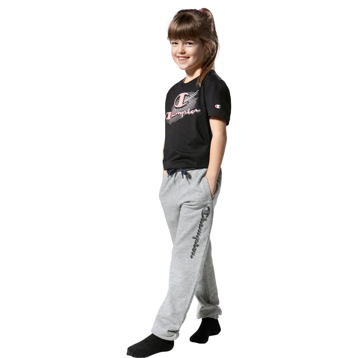 Champion Side Logo Elastic-Cuff Joggingbukser Børn Gray Melange Light